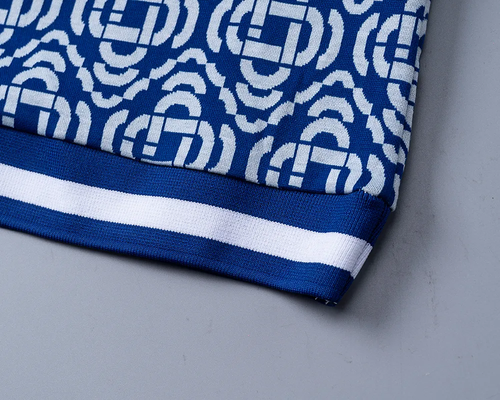 30161# 2026 spring and summer official website New Arrival lapel T-shirt, knitted jacquard fabric is handsome, the fabric is comfortable, the workmanship is rigorous, and the stitching is neat. Good upper body effect·Sizes M-3XL Blue